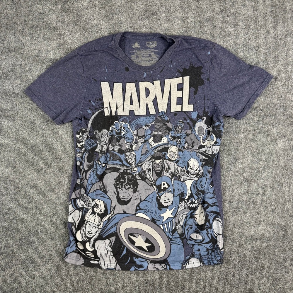 Marvel T-Shirt Mens Size L Blue Avengers Graphic Print Short Sleeve Fair 24355
